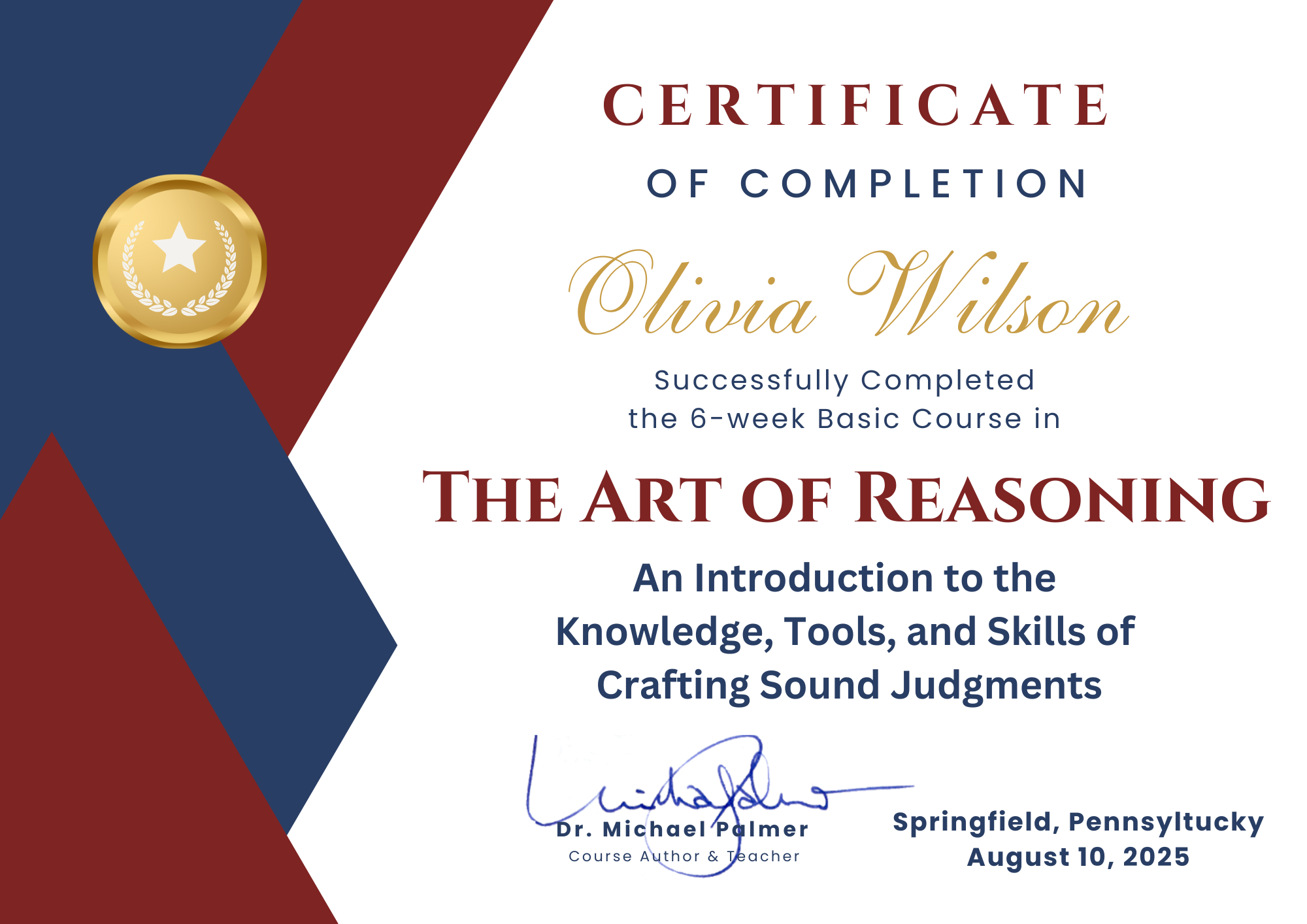 Certificat for The Art of Reasoning Certificat for The Art of Reasoning